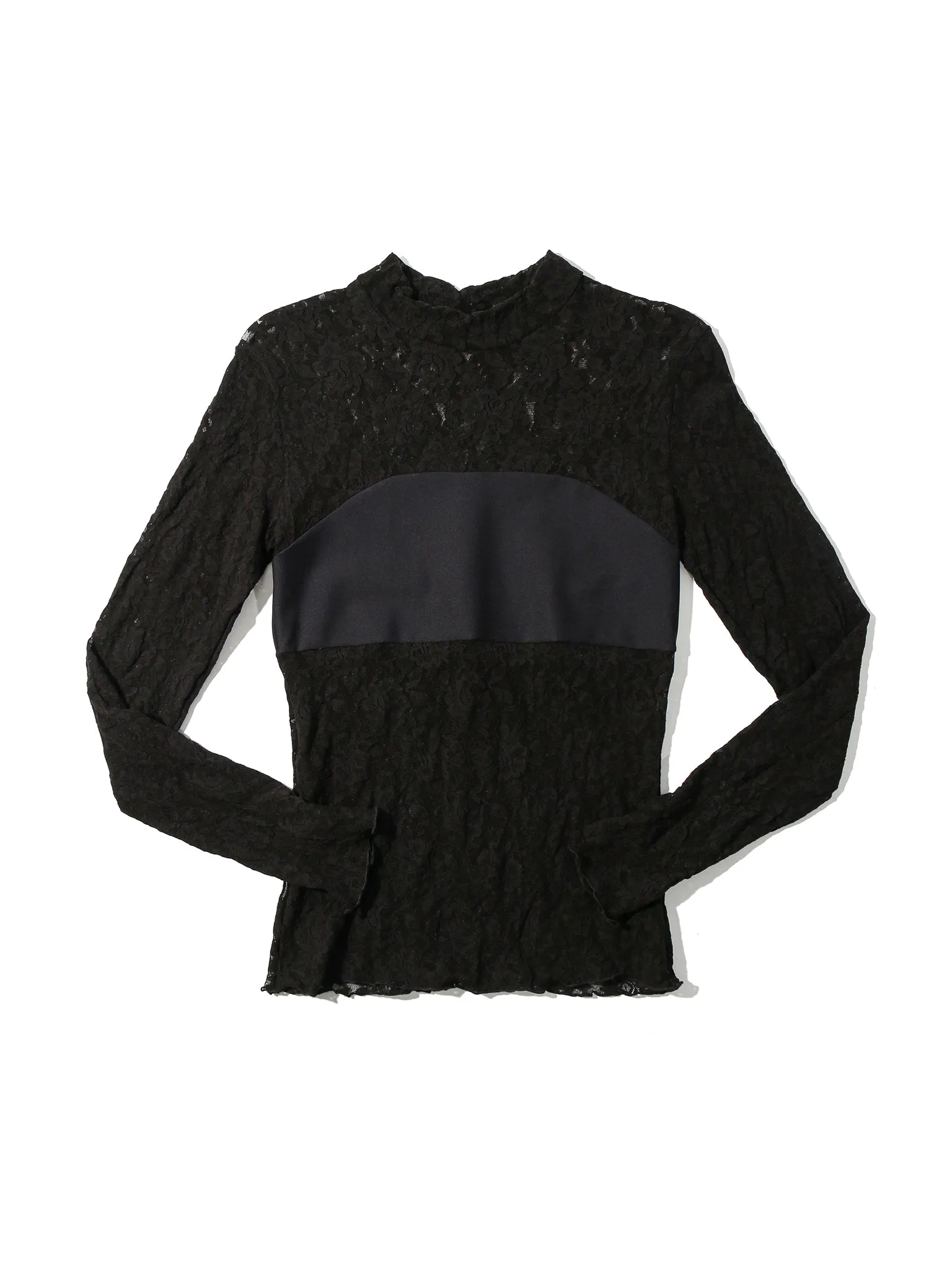 Signature Lace Mock Neck Long Sleeve Bandeau Top Black Sale