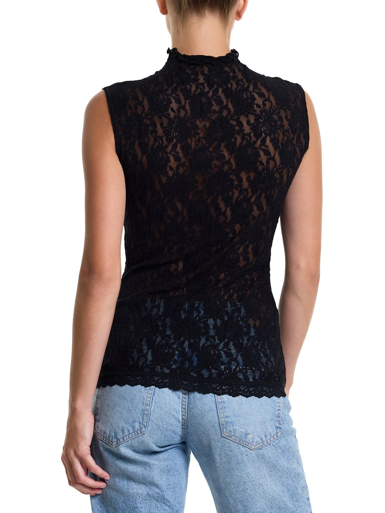 Signature Lace Mock Neck Top Black Sale