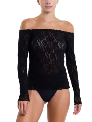 Signature Lace Off The Shoulder Long Sleeve Top Black Sale