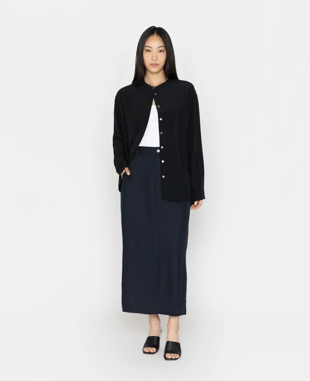 Silk Band Collar Shirt
