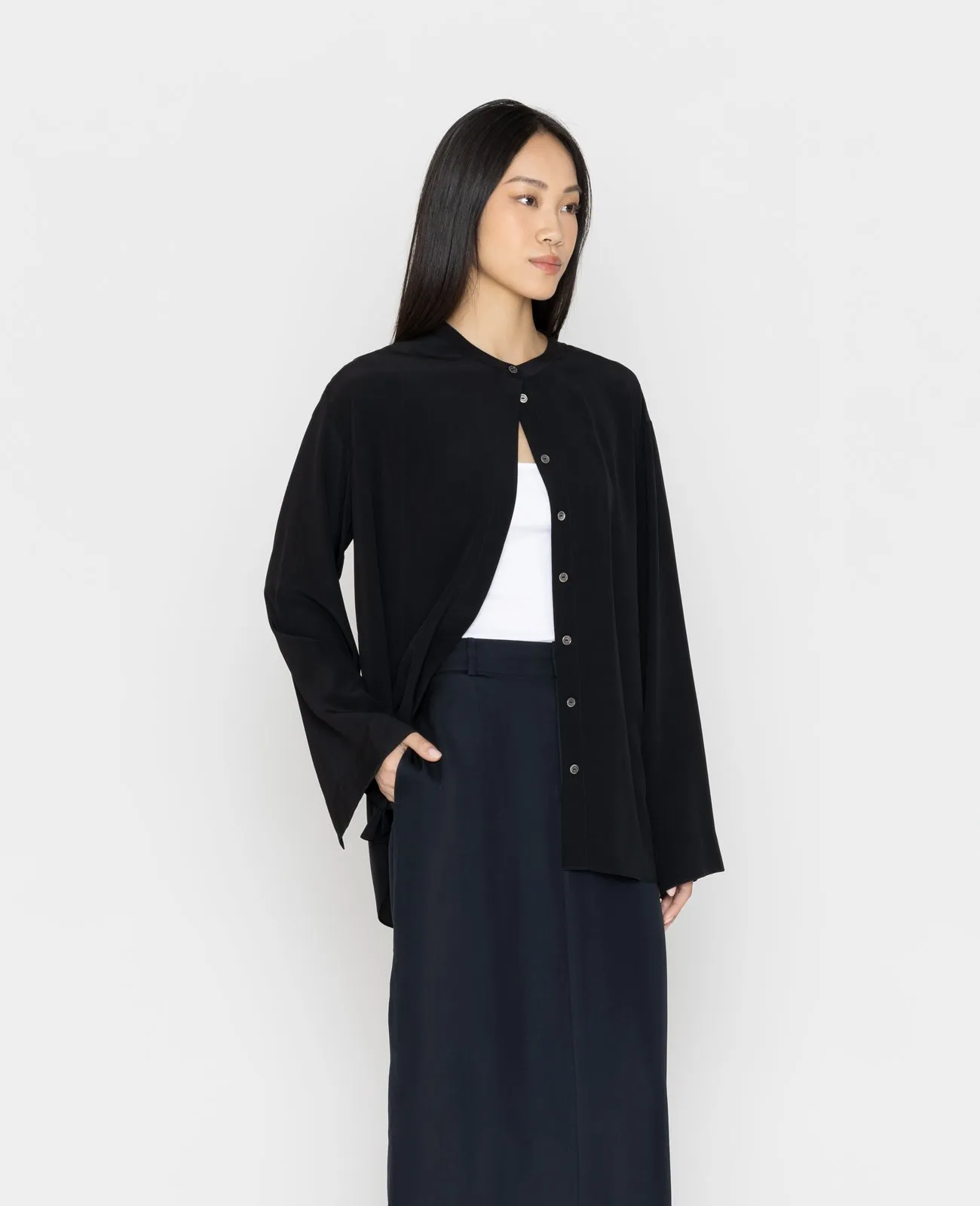 Silk Band Collar Shirt