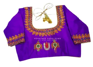 Silk Saree Blouse | Silk Blouse | puff Sleeve Blouse | yellow Saree Blouse | Stitched Saree Blouse | Honeybee Handlooms