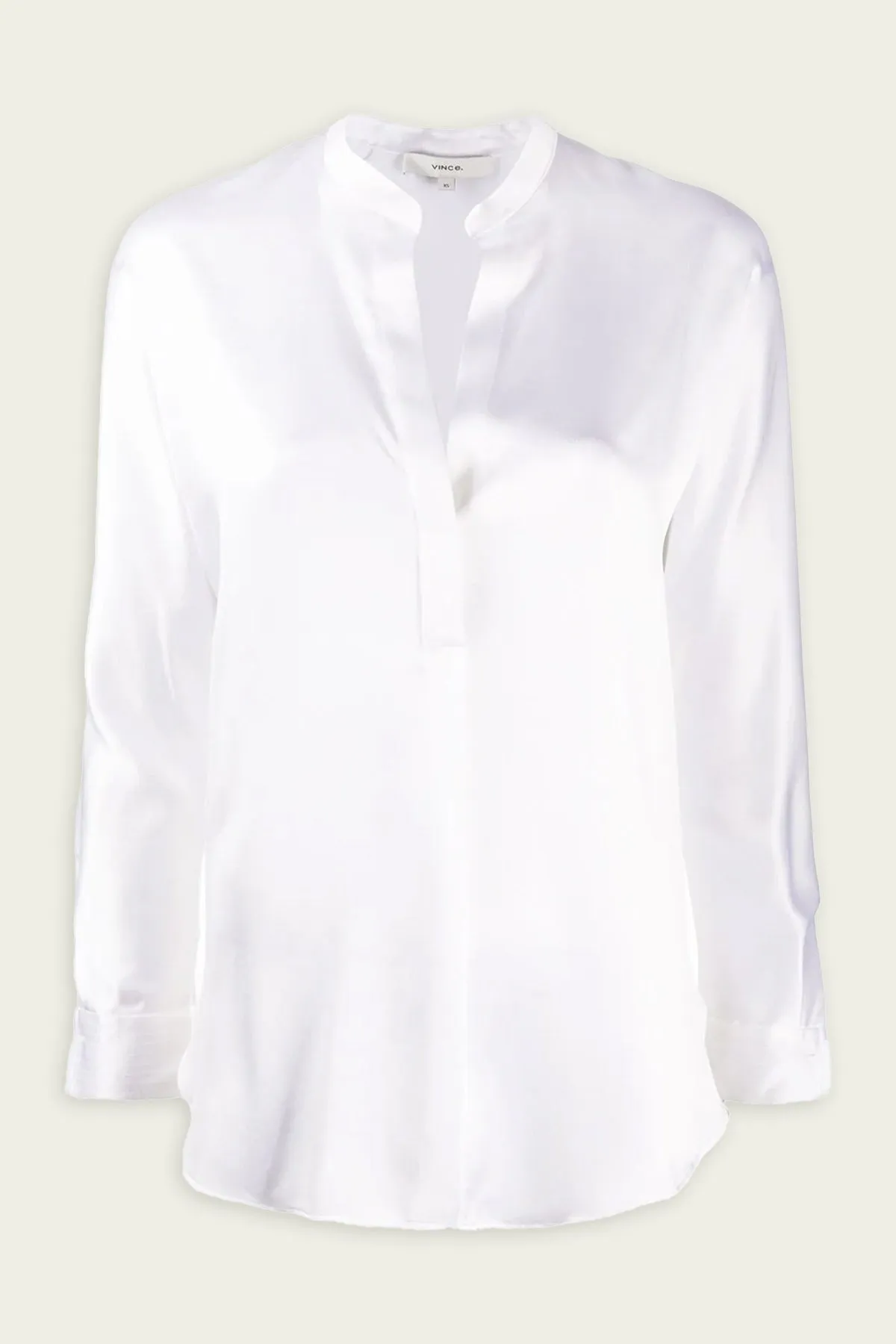 Silk Satin Band-Collar Blouse in Optic White