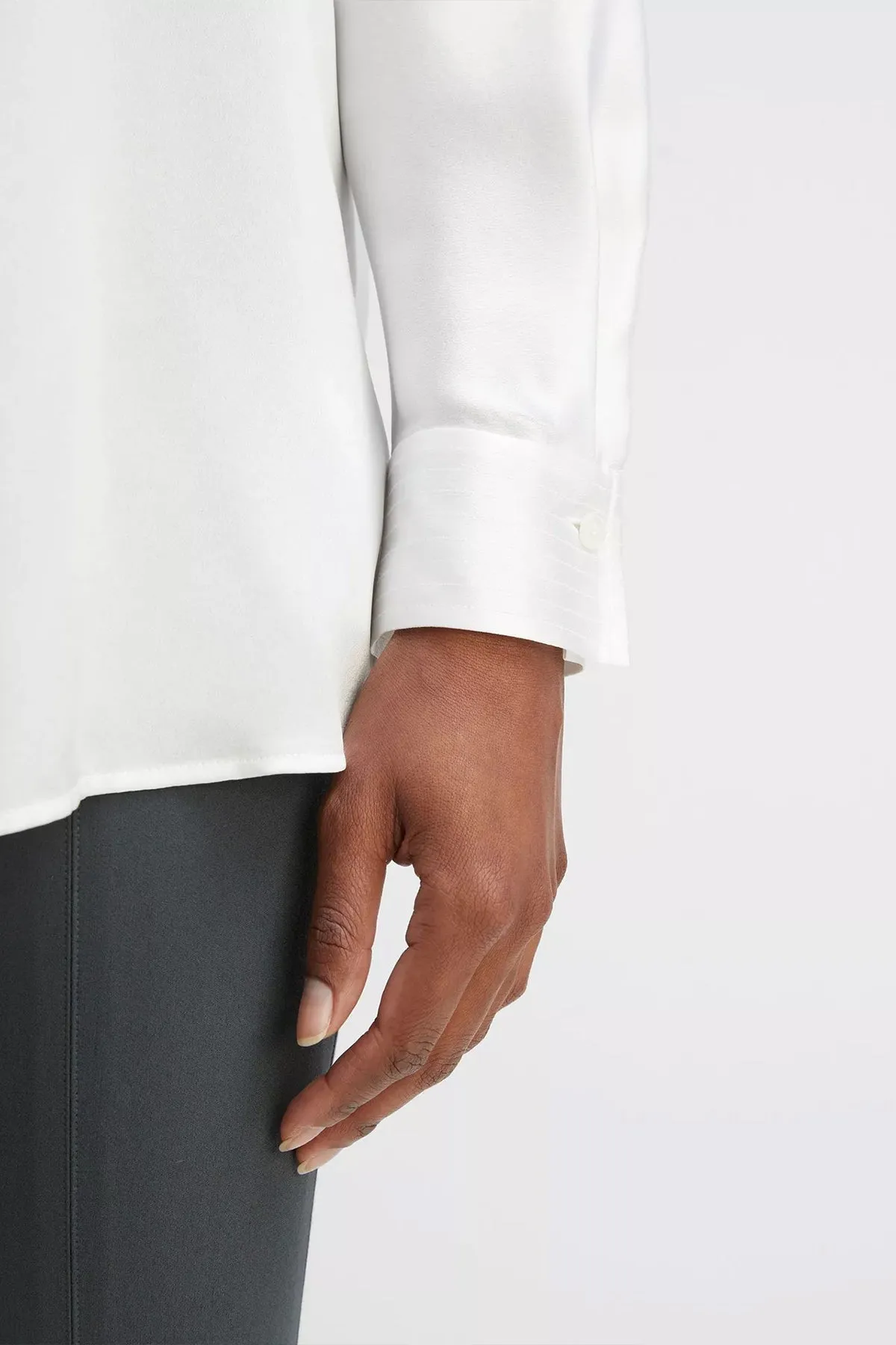 Silk Satin Band-Collar Blouse in Optic White