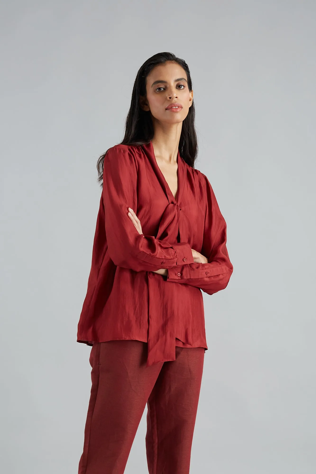 Silk Tie Neck Blouse