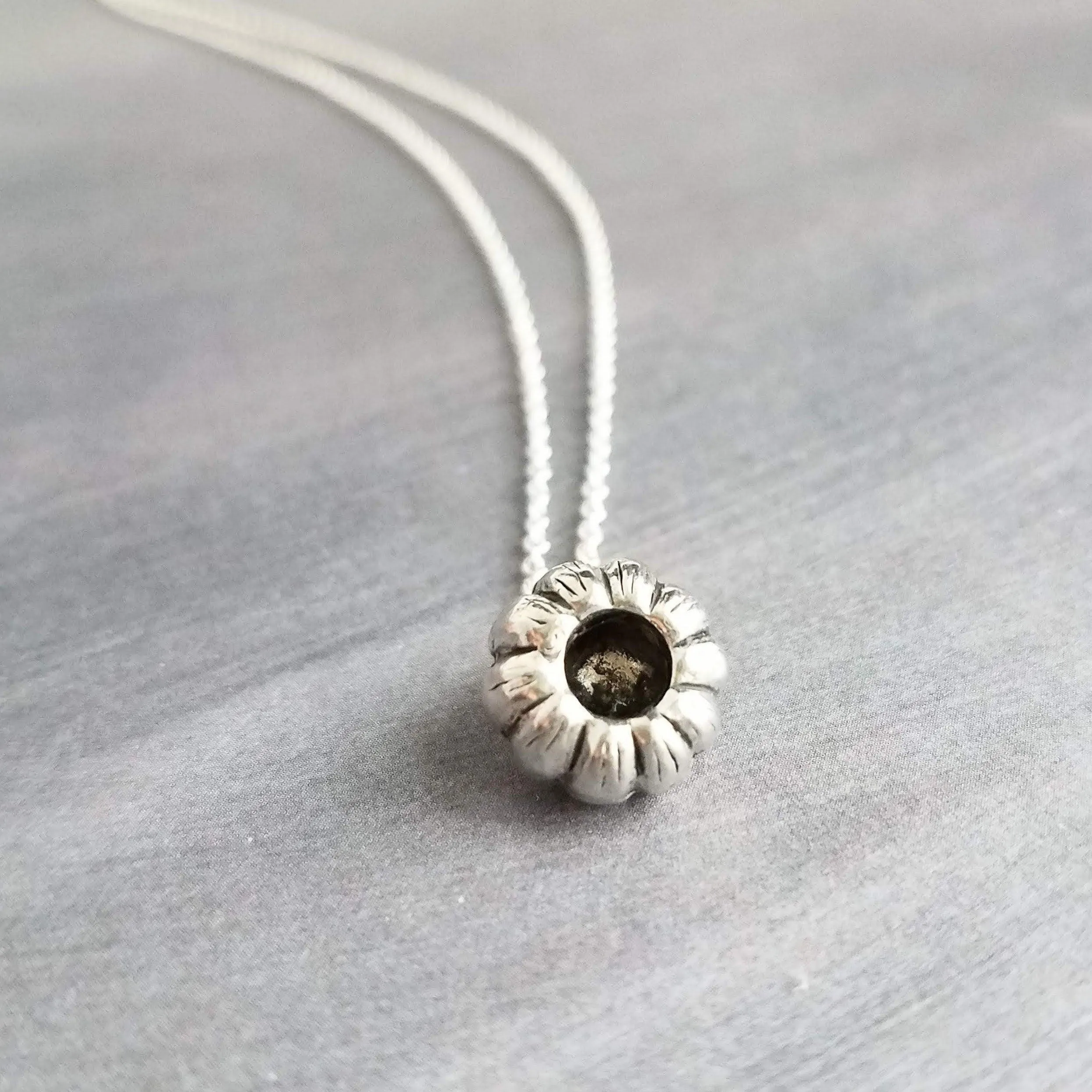 Silver Pumpkin Necklace, antique silver Halloween necklace, fall necklace, pumpkin pendant, small pumpkin charm, silver jack o lantern