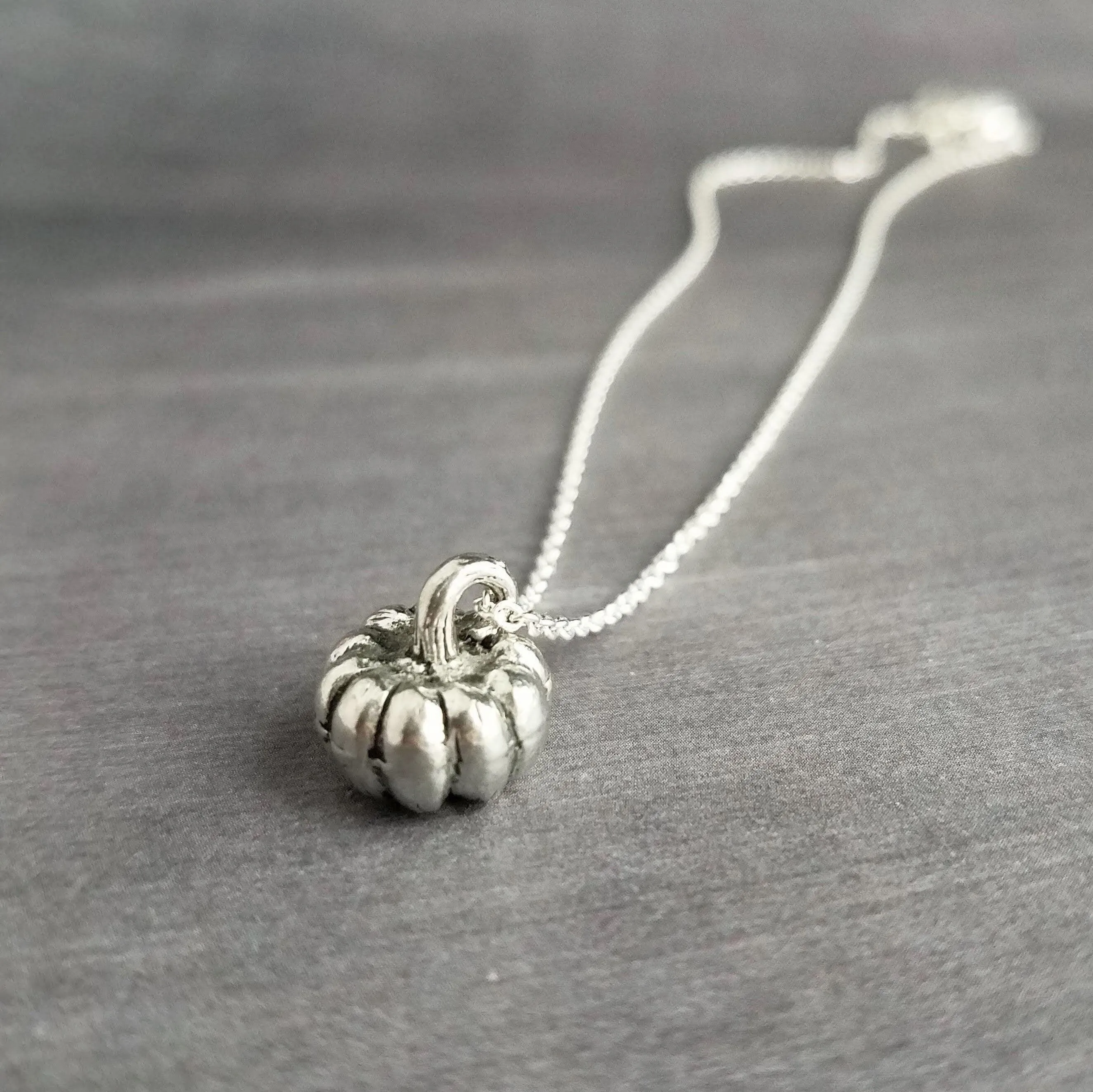 Silver Pumpkin Necklace, antique silver Halloween necklace, fall necklace, pumpkin pendant, small pumpkin charm, silver jack o lantern