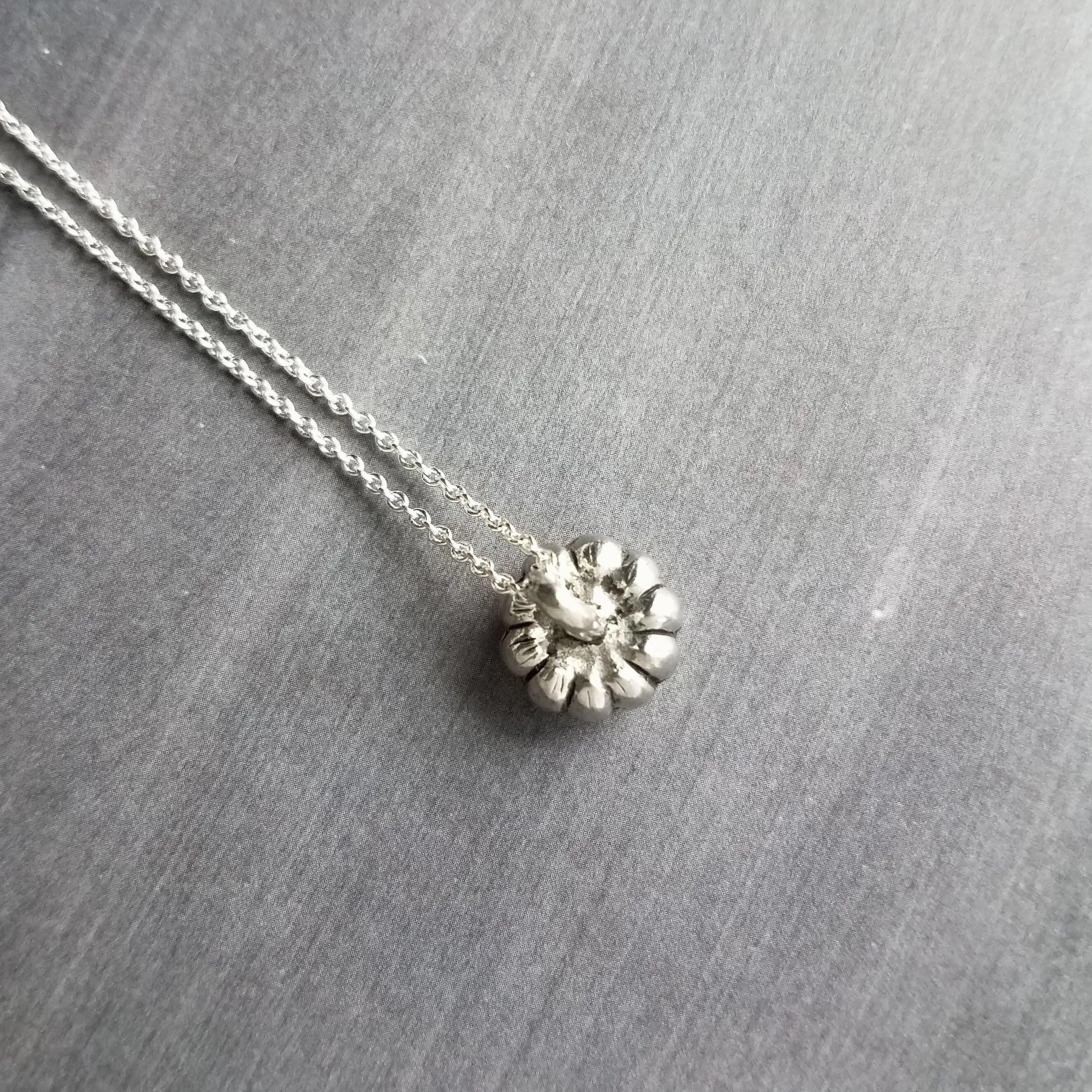 Silver Pumpkin Necklace, antique silver Halloween necklace, fall necklace, pumpkin pendant, small pumpkin charm, silver jack o lantern
