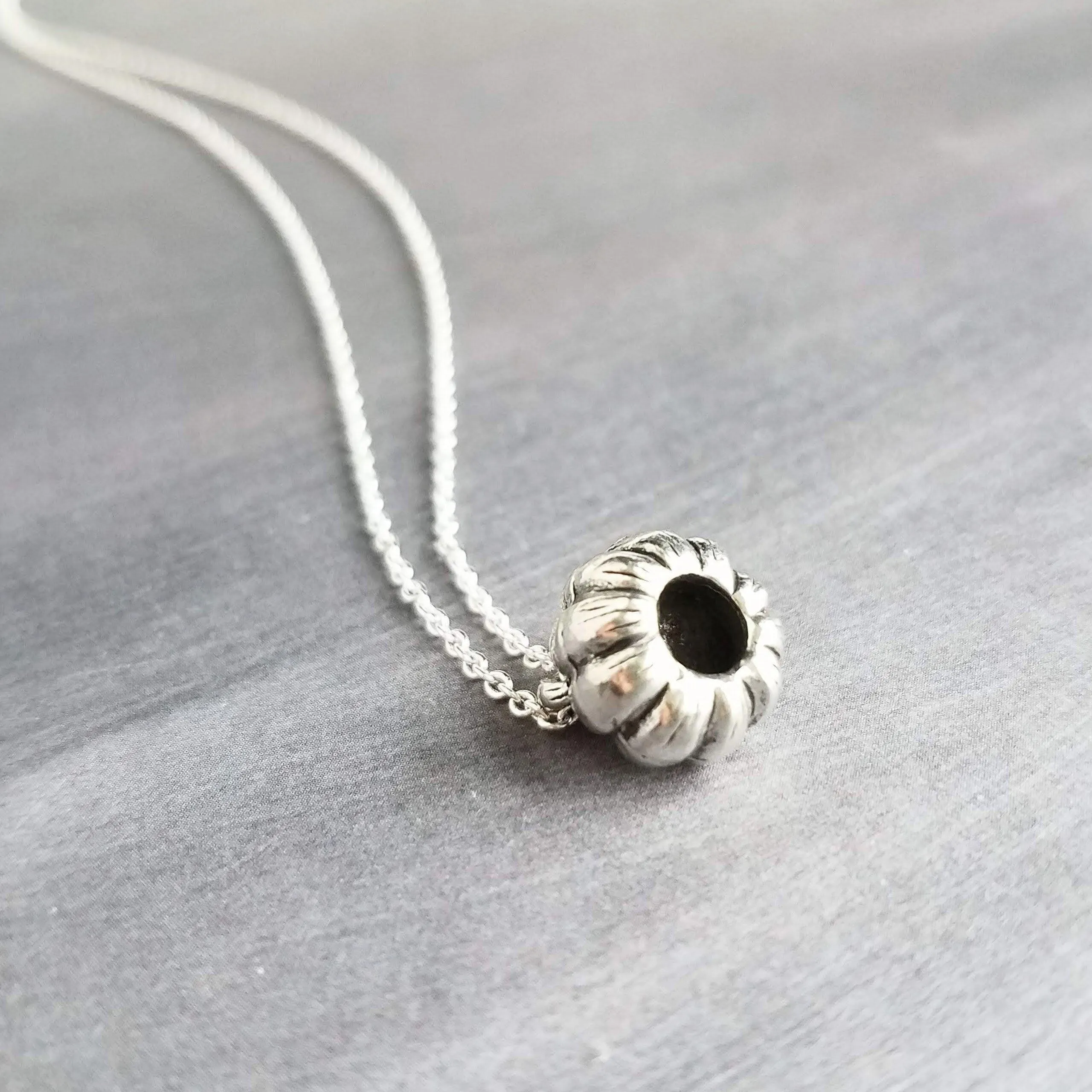 Silver Pumpkin Necklace, antique silver Halloween necklace, fall necklace, pumpkin pendant, small pumpkin charm, silver jack o lantern