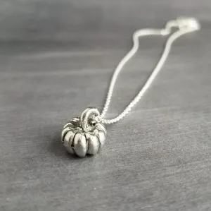 Silver Pumpkin Necklace, antique silver Halloween necklace, fall necklace, pumpkin pendant, small pumpkin charm, silver jack o lantern
