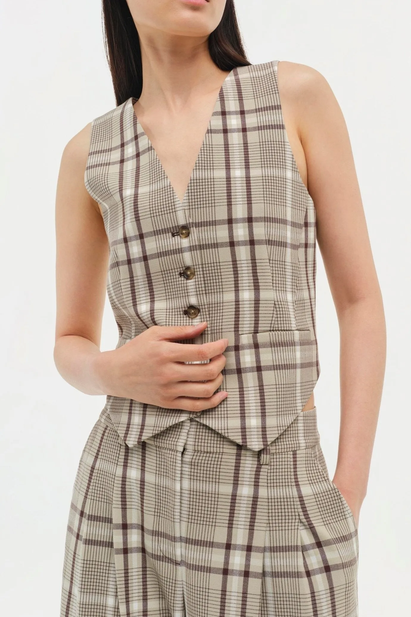 Simkhai Poppy Vest in Sand Plaid