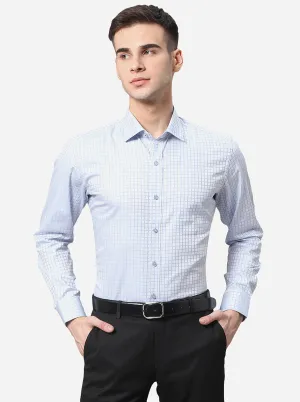 Sky Blue Checked Regular Fit Formal Shirt | Greenfibre