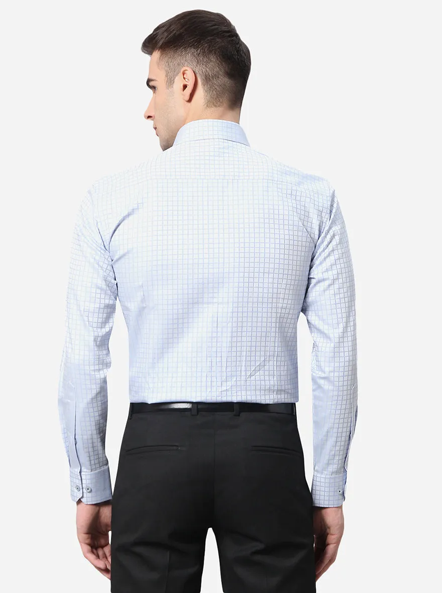 Sky Blue Checked Regular Fit Formal Shirt | Greenfibre