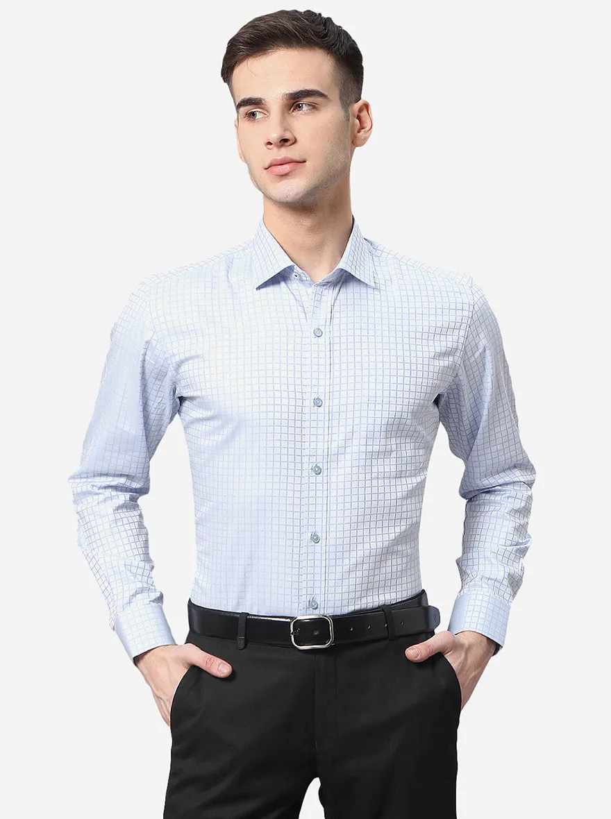 Sky Blue Checked Regular Fit Formal Shirt | Greenfibre