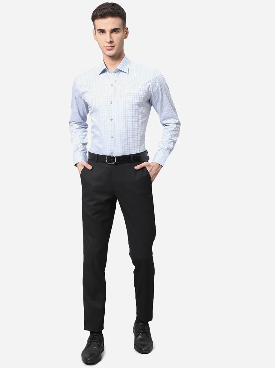 Sky Blue Checked Regular Fit Formal Shirt | Greenfibre