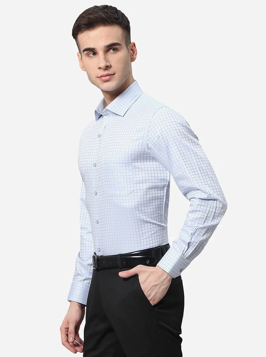 Sky Blue Checked Regular Fit Formal Shirt | Greenfibre