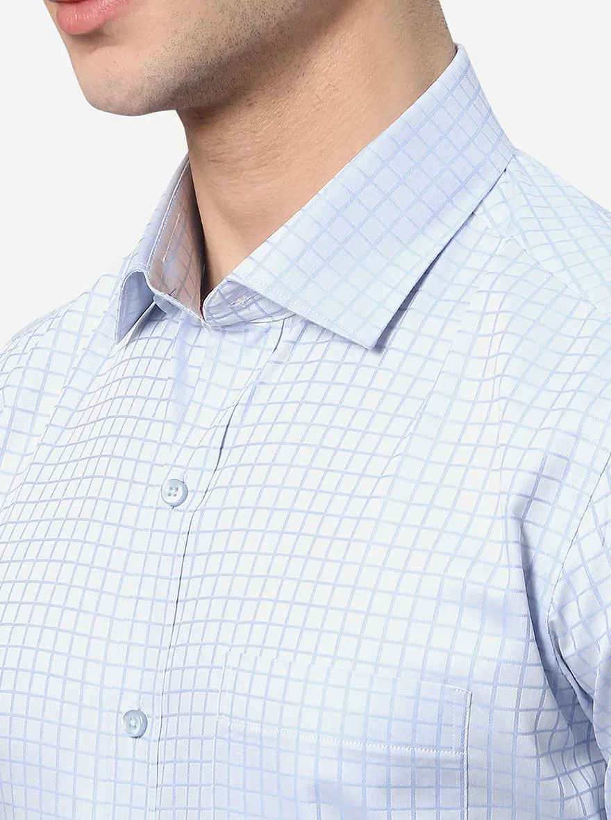 Sky Blue Checked Regular Fit Formal Shirt | Greenfibre