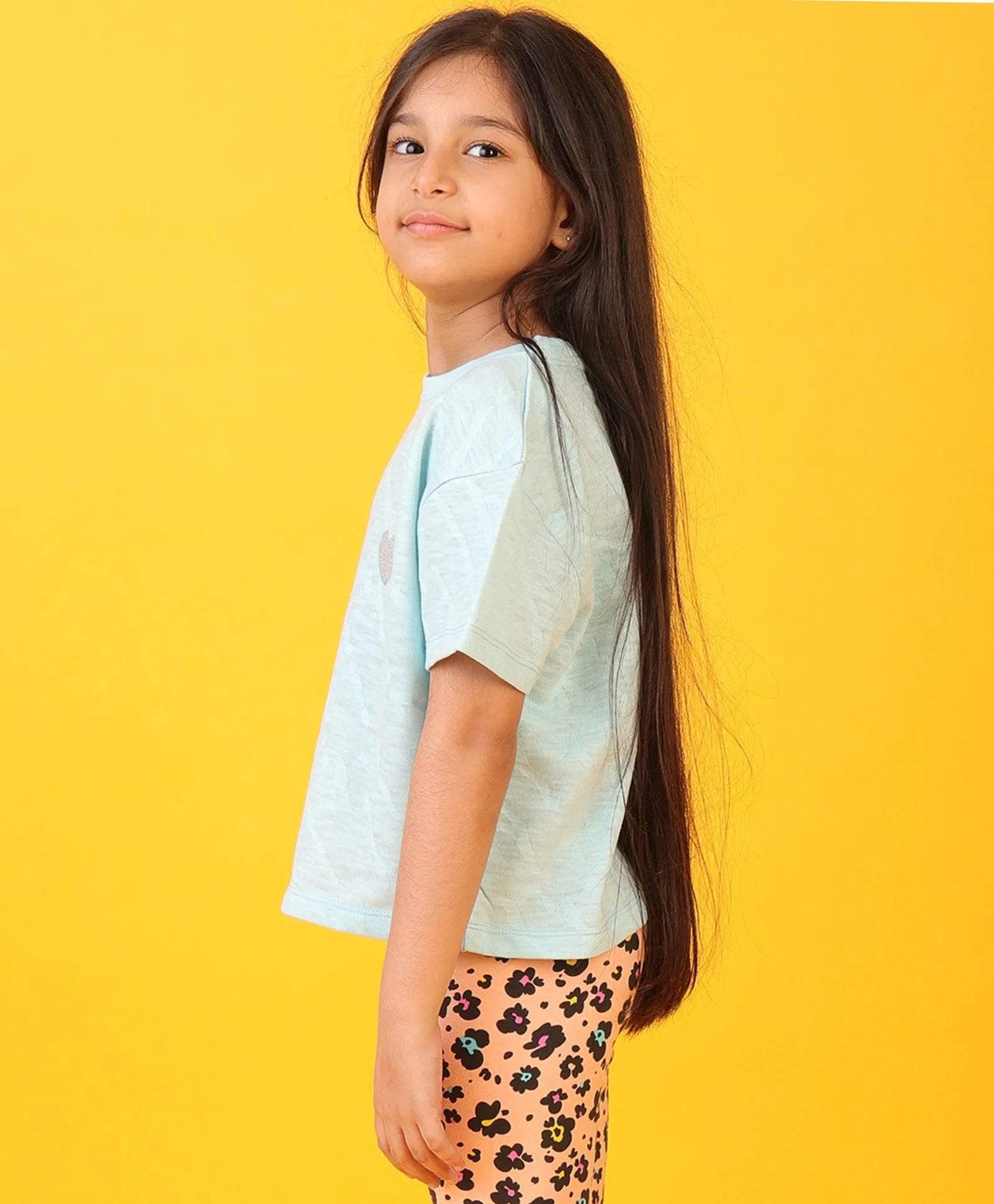 SKY SILVER HEART SUMMER GIRLS SHORT SLEEVE T-SHIRT - SKY