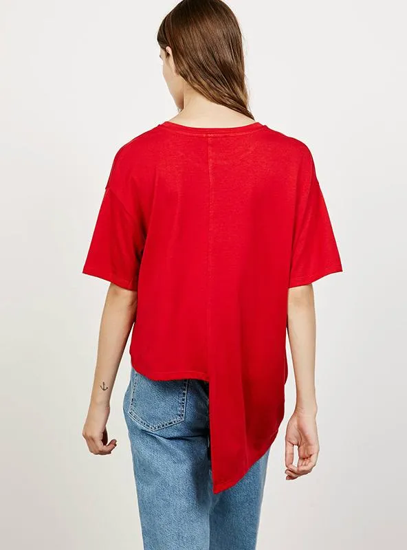 SLEEVE STREET LOOSE O-NECK RED CASUAL T-SHIRT