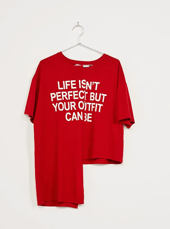 SLEEVE STREET LOOSE O-NECK RED CASUAL T-SHIRT