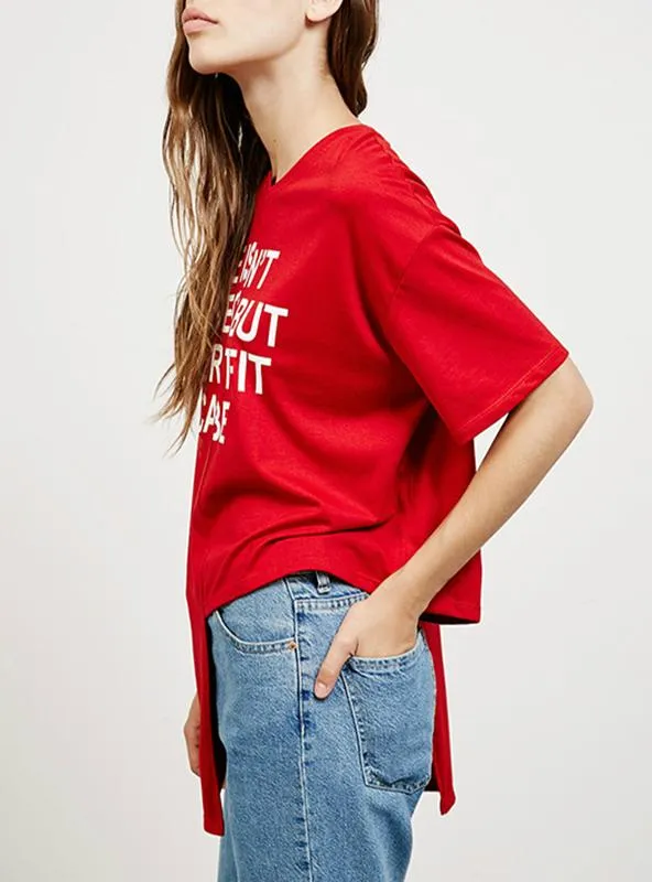 SLEEVE STREET LOOSE O-NECK RED CASUAL T-SHIRT