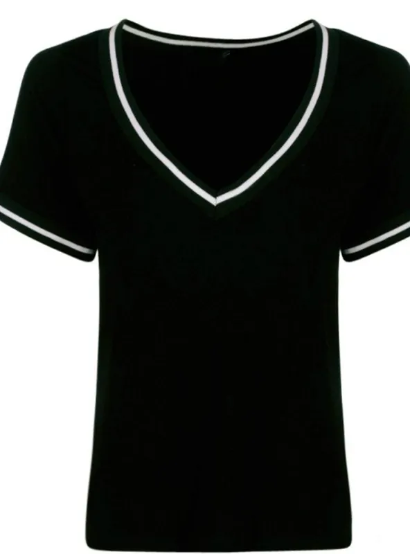 SLEEVE T-SHIRT WOMEN CASUAL COTTON V-NECK