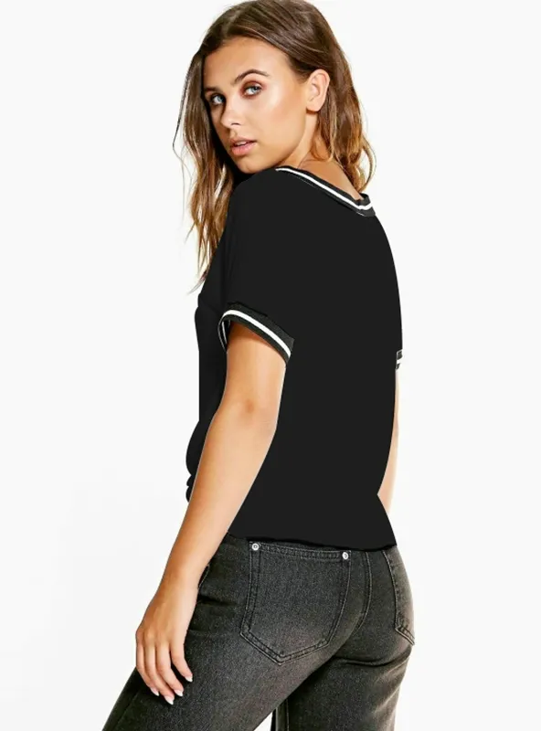 SLEEVE T-SHIRT WOMEN CASUAL COTTON V-NECK