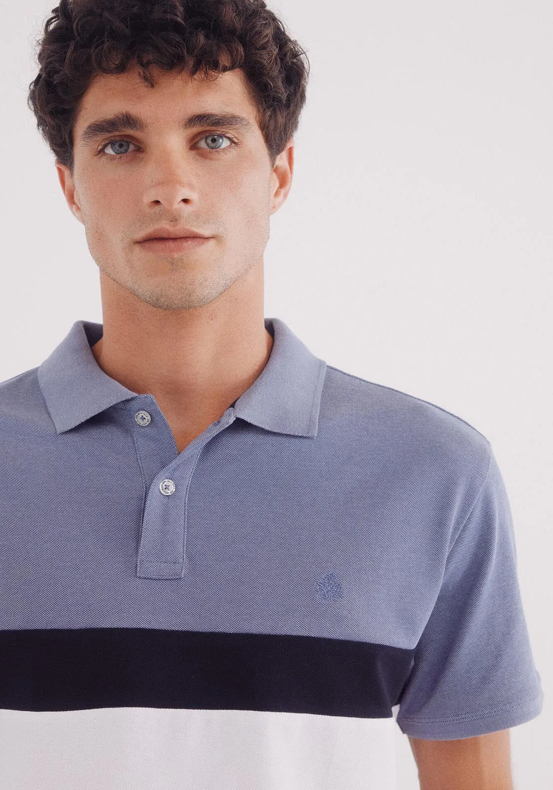 Slim Fit Color Block Piqué Polo - Blue