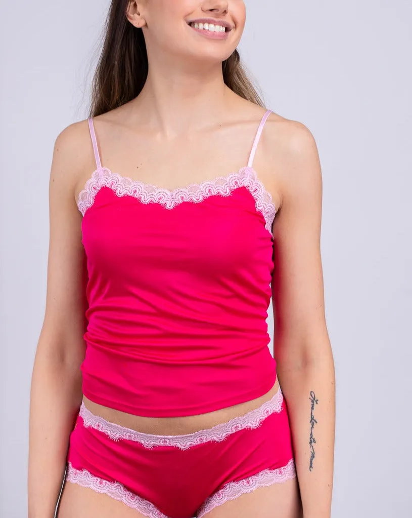 Soft Silk Camisole with Contrast Lace