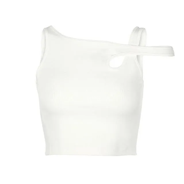 Solid Casual Women Tank Tops Clothing Sleeveless Skinny Sexy Cut Out Bralette Crop Top Summer Streetwear White