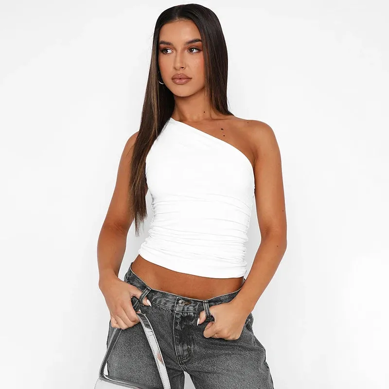 Solid Color One Shoulder Backless Tank Top