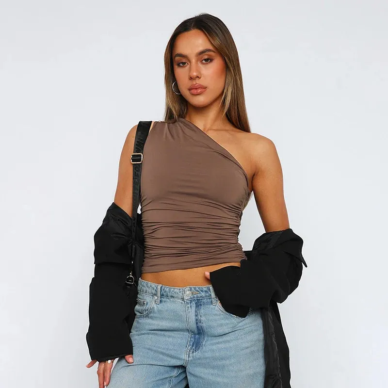 Solid Color One Shoulder Backless Tank Top