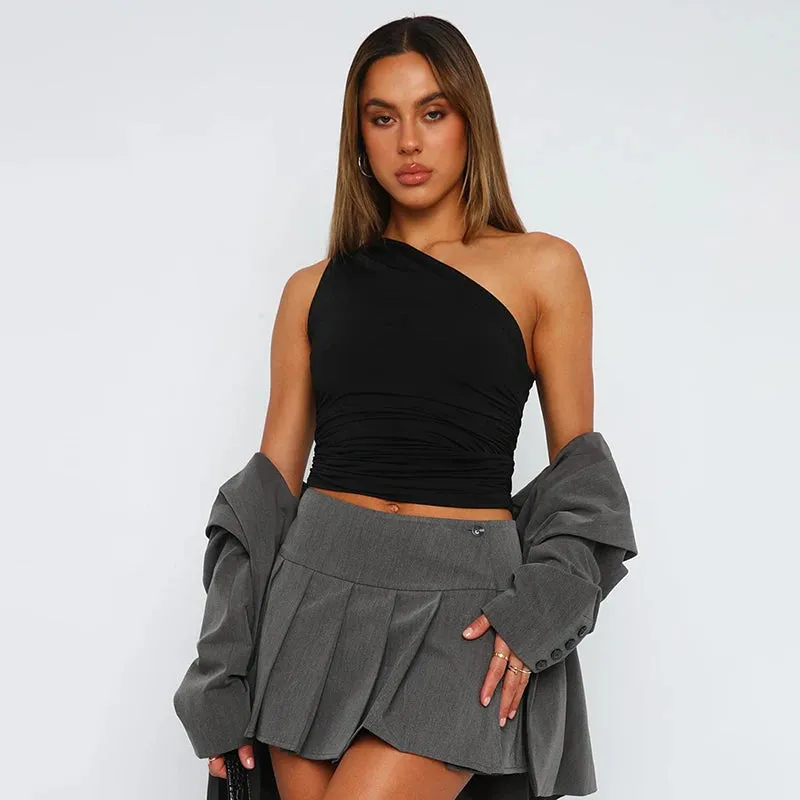 Solid Color One Shoulder Backless Tank Top