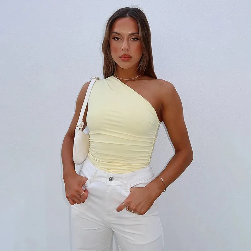 Solid Color One Shoulder Backless Tank Top