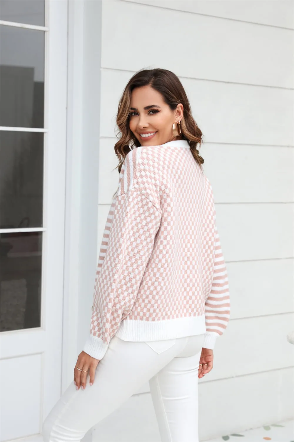 Solis Button-Down Stripe & Plaid Contrast Pattern Cardigan