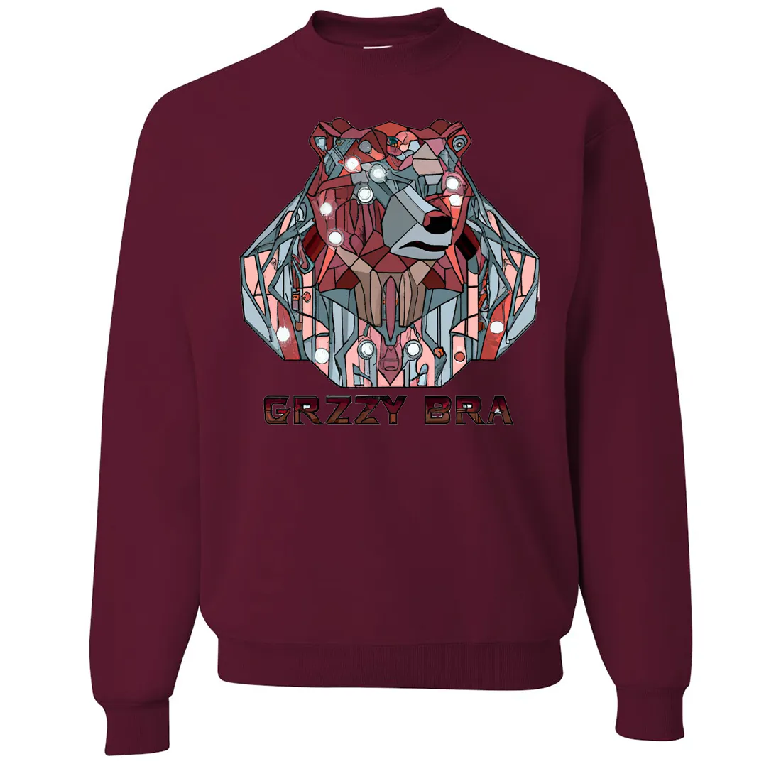 Stained Glass Cyborg Grizzly Bear GRZZY BRA Crewneck Sweatshirt
