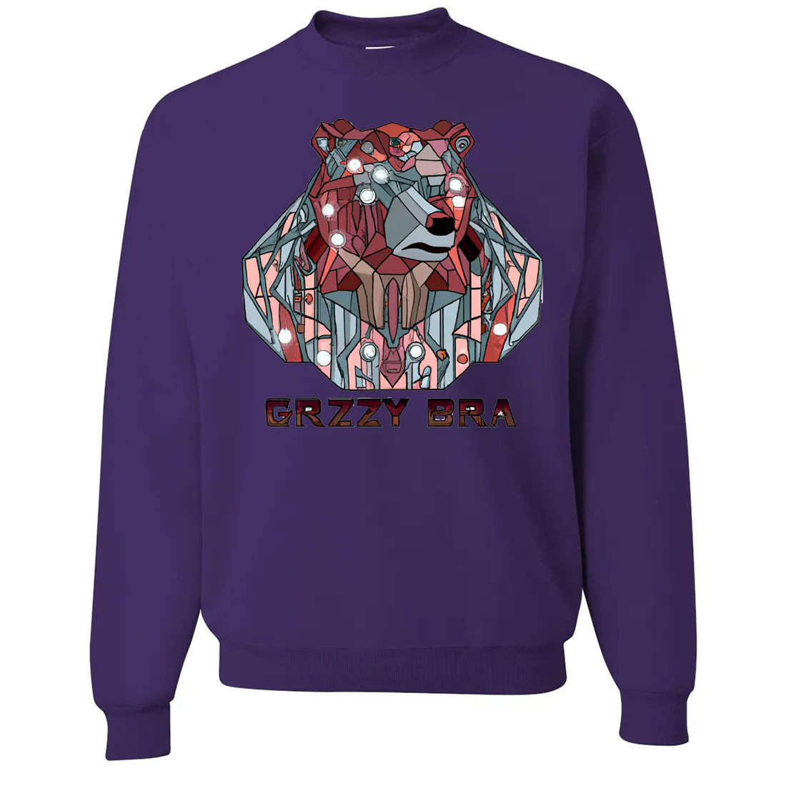 Stained Glass Cyborg Grizzly Bear GRZZY BRA Crewneck Sweatshirt