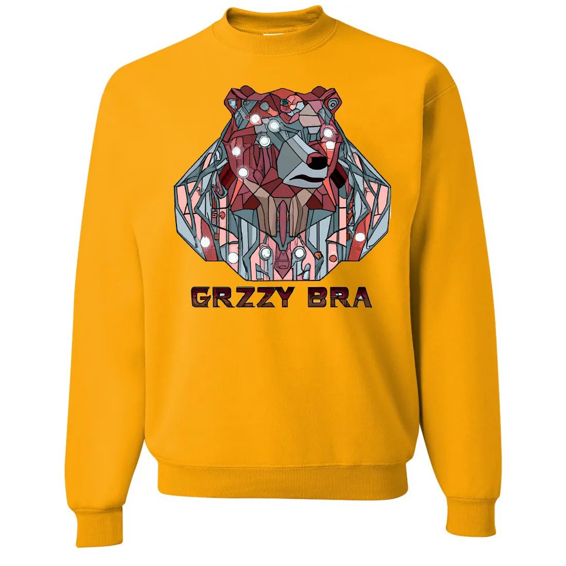 Stained Glass Cyborg Grizzly Bear GRZZY BRA Crewneck Sweatshirt