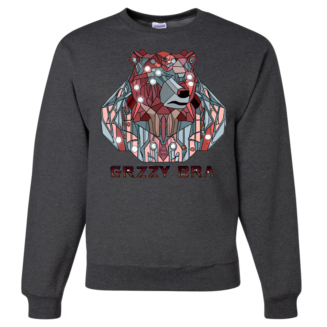 Stained Glass Cyborg Grizzly Bear GRZZY BRA Crewneck Sweatshirt