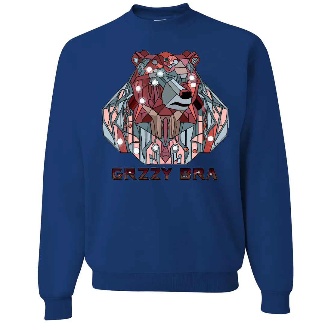 Stained Glass Cyborg Grizzly Bear GRZZY BRA Crewneck Sweatshirt