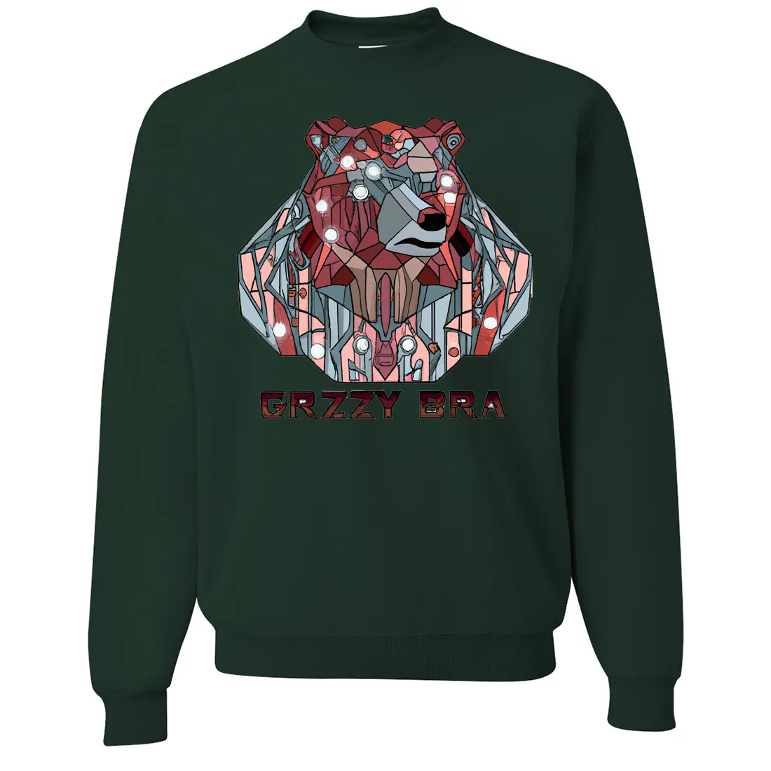Stained Glass Cyborg Grizzly Bear GRZZY BRA Crewneck Sweatshirt