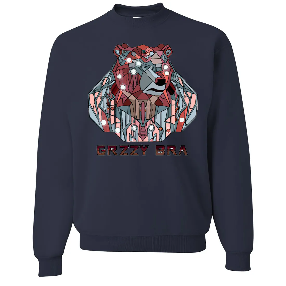 Stained Glass Cyborg Grizzly Bear GRZZY BRA Crewneck Sweatshirt