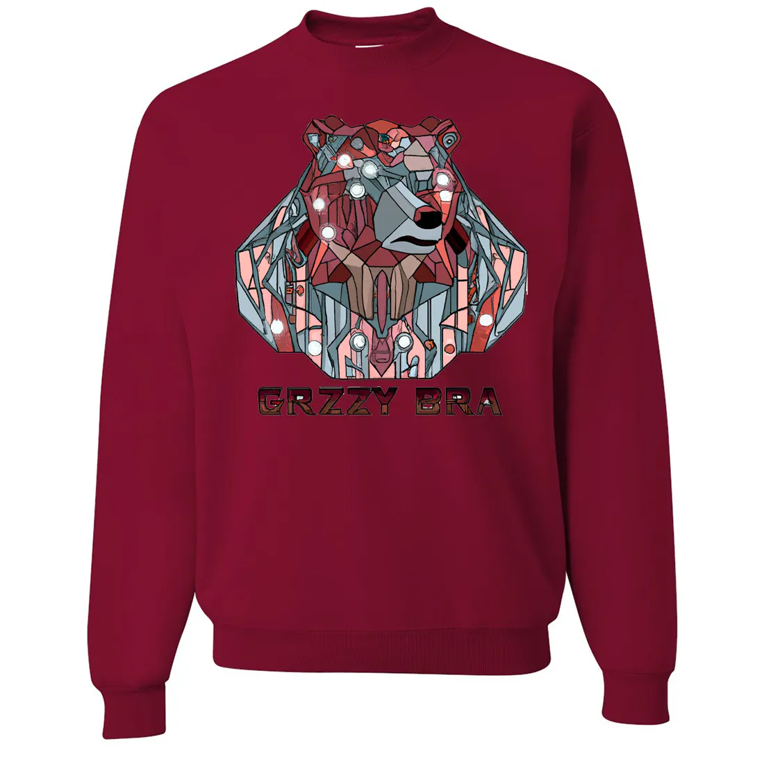 Stained Glass Cyborg Grizzly Bear GRZZY BRA Crewneck Sweatshirt