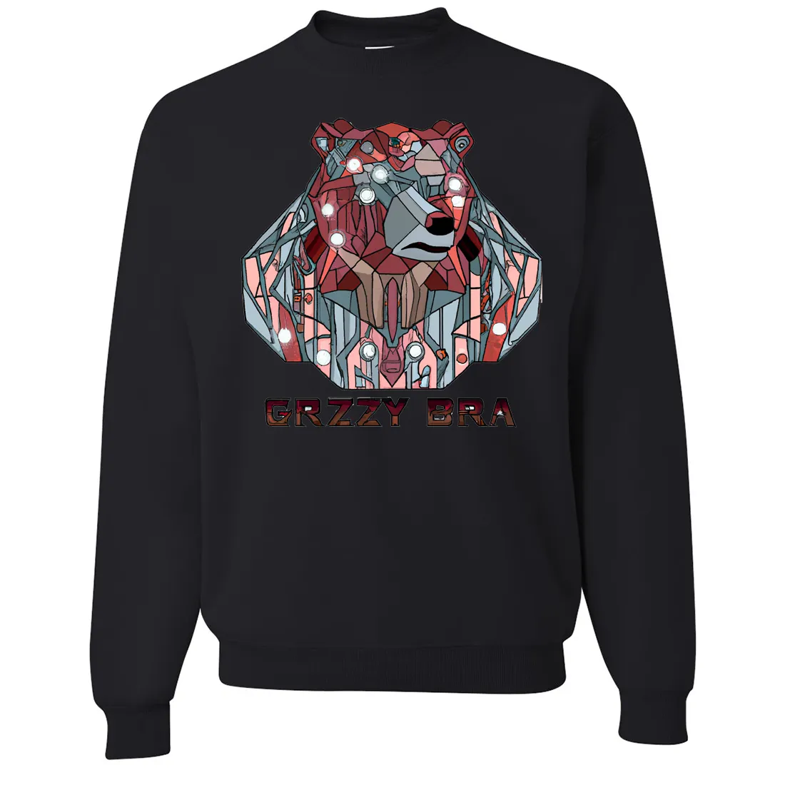 Stained Glass Cyborg Grizzly Bear GRZZY BRA Crewneck Sweatshirt