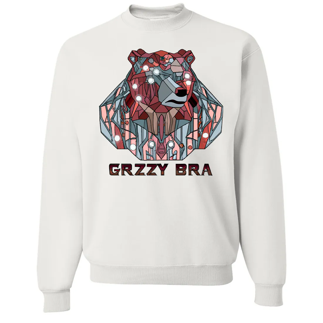 Stained Glass Cyborg Grizzly Bear GRZZY BRA Crewneck Sweatshirt