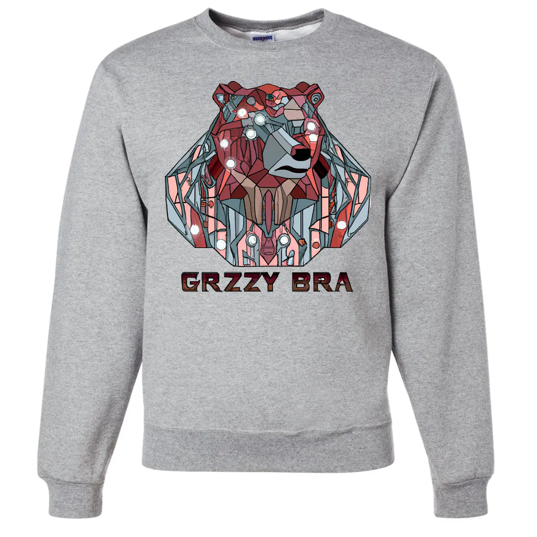 Stained Glass Cyborg Grizzly Bear GRZZY BRA Crewneck Sweatshirt
