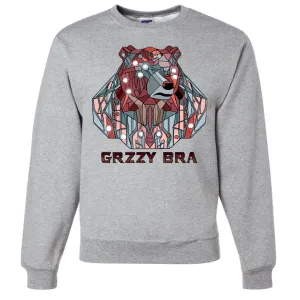 Stained Glass Cyborg Grizzly Bear GRZZY BRA Crewneck Sweatshirt