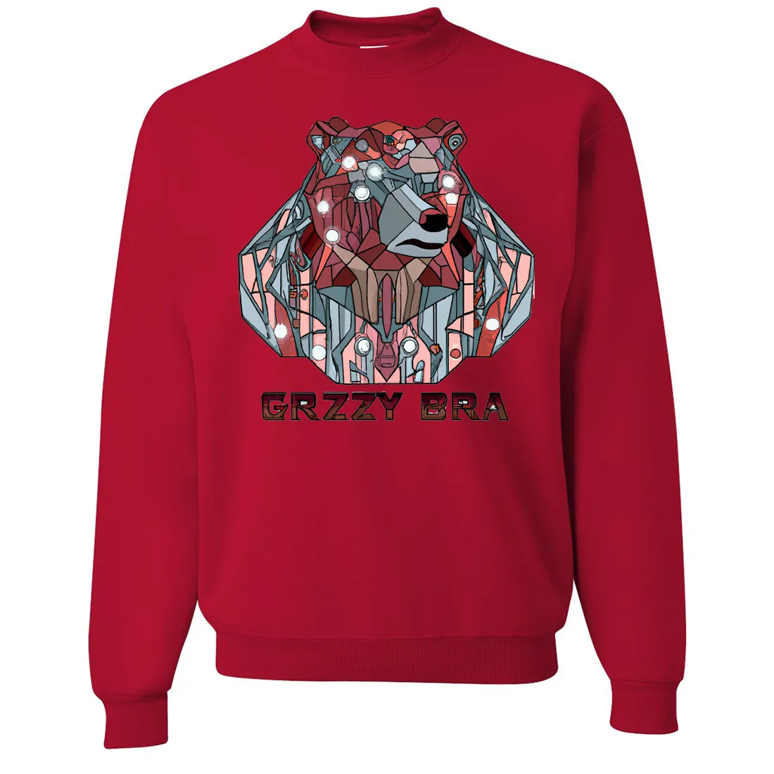 Stained Glass Cyborg Grizzly Bear GRZZY BRA Crewneck Sweatshirt