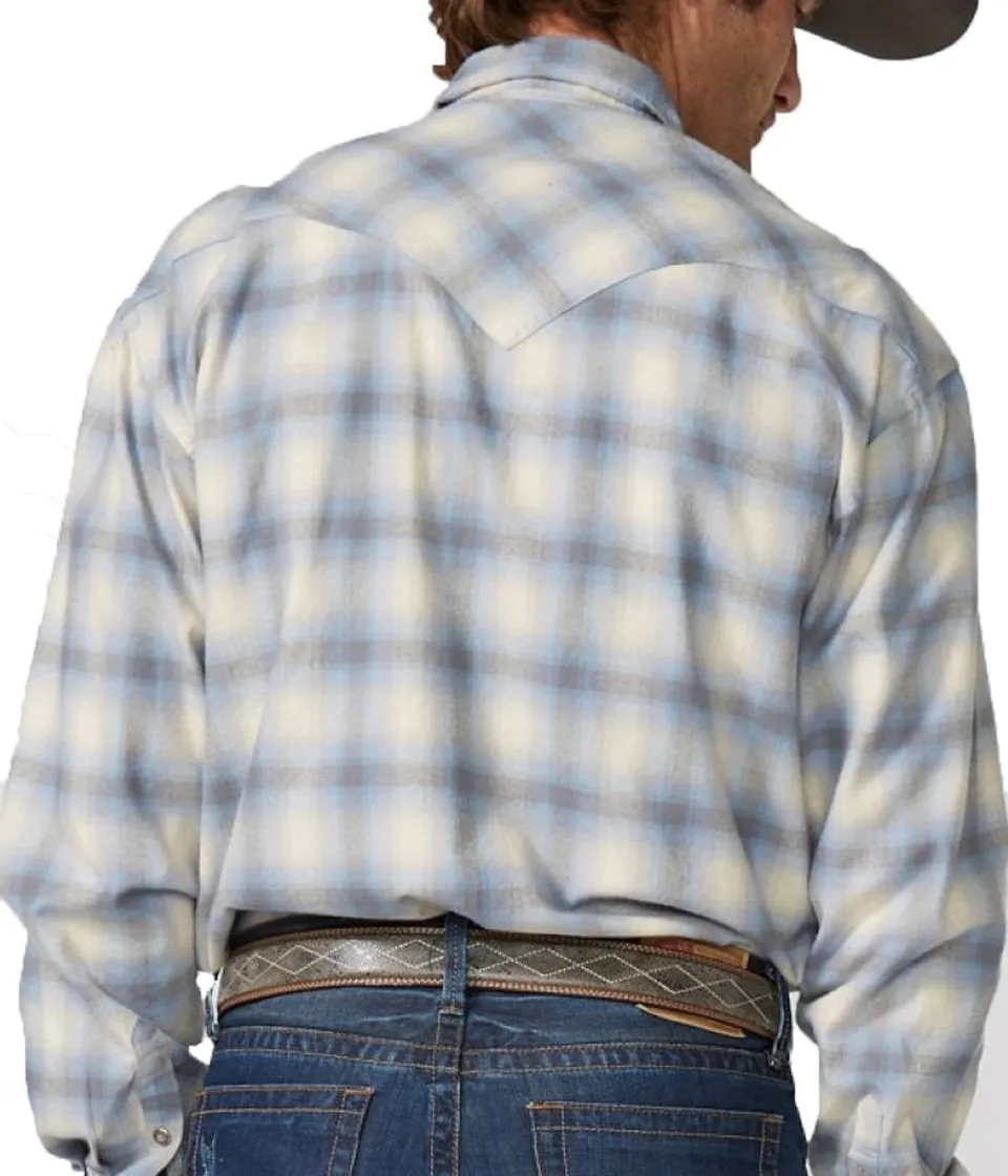 Stetson© Men's Modern Snap Front Western Shirt - Blue Sky Plaid Flannel