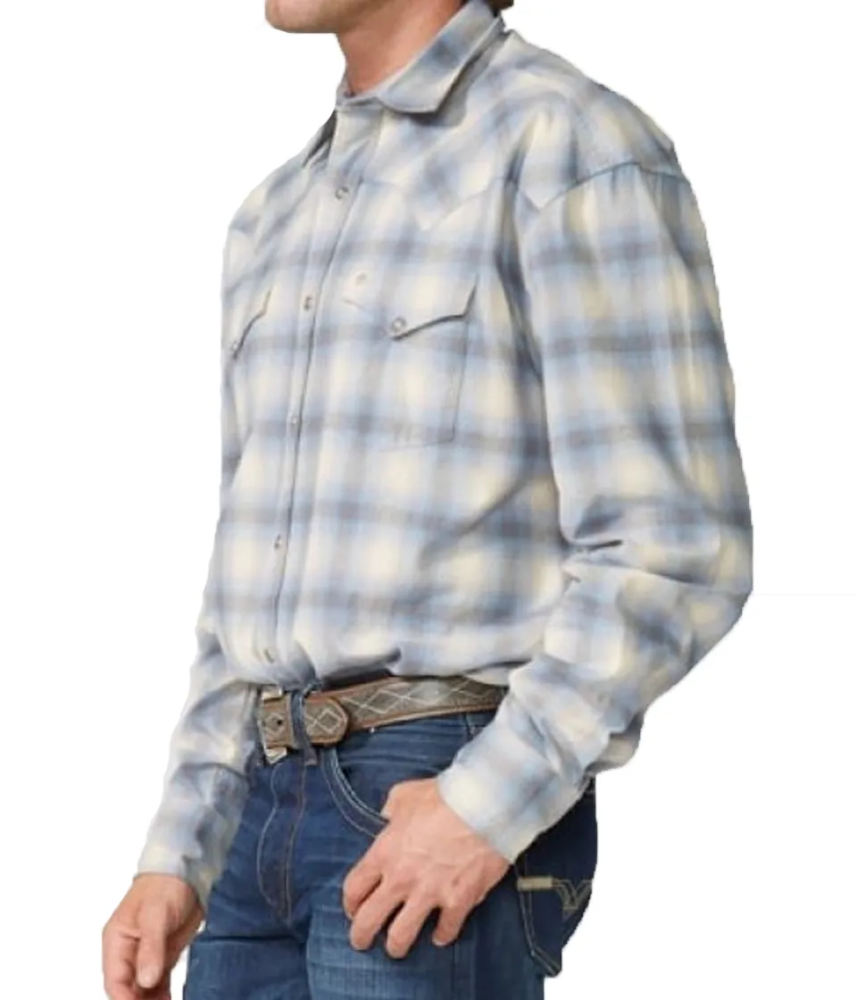 Stetson© Men's Modern Snap Front Western Shirt - Blue Sky Plaid Flannel